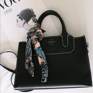 London Fog Black Leather Satchel with Scarf